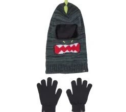 3D Knit Dino Ski Mask And Glove Set